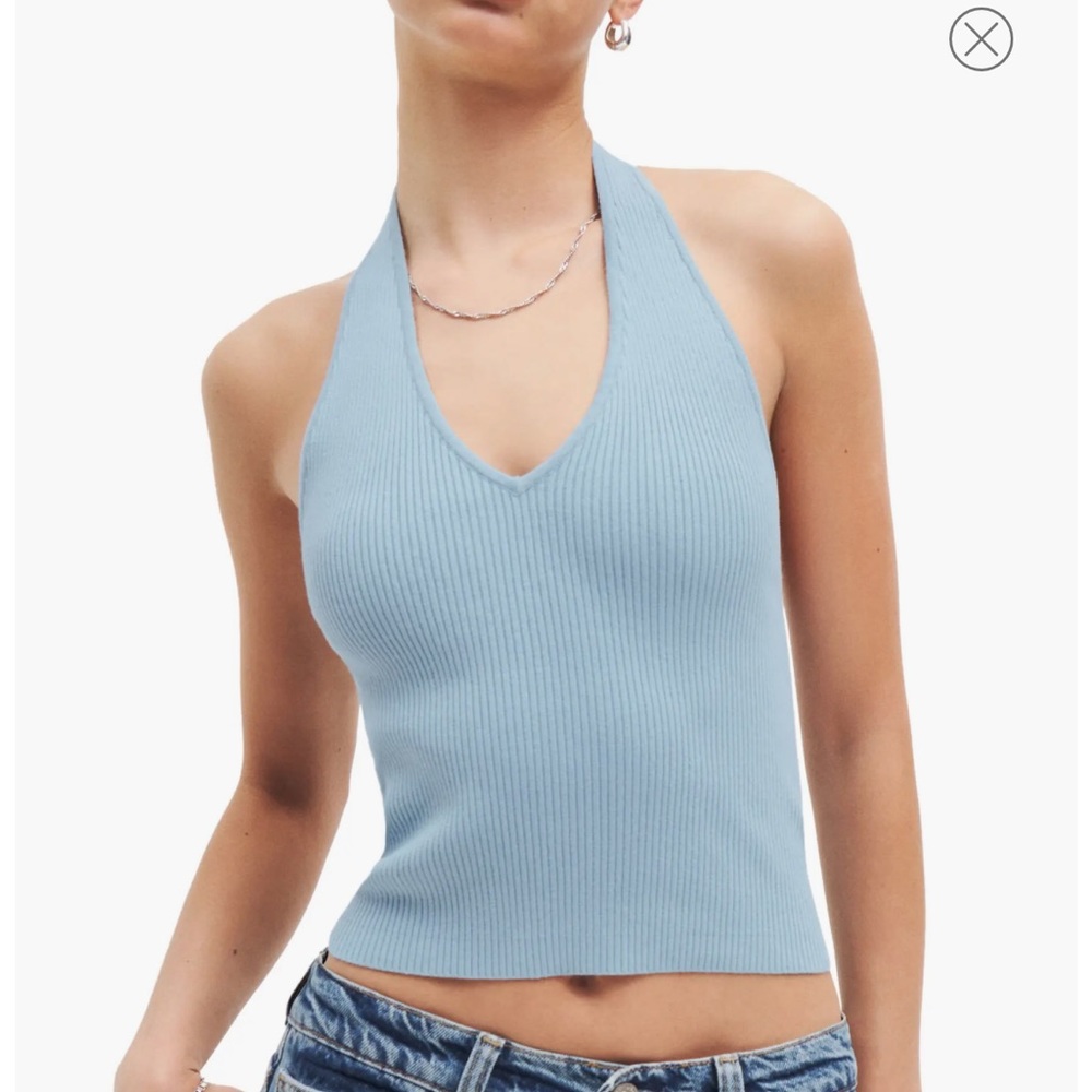Reformation Carol Rib Vest Halter Sweater Blue